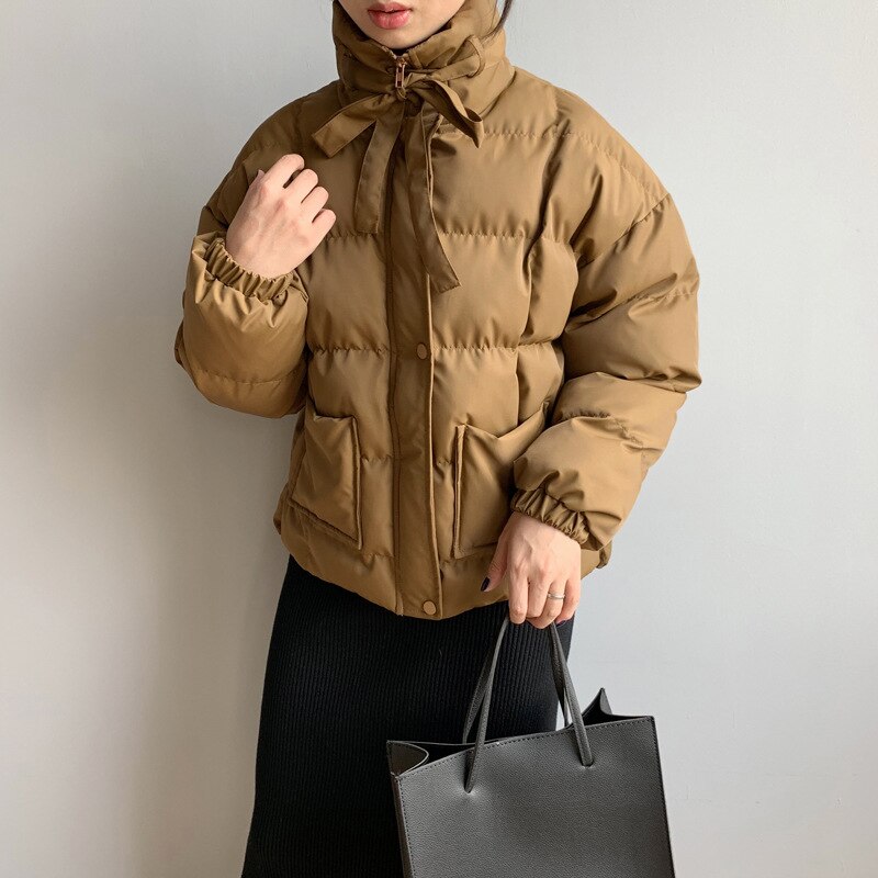 Chaqueta de invierno, abrigo para mujer, estilo coreano , chaquetas acolchadas y acolchadas, Parkas informales Beige para mujer, ropa de otoño negra para mujer: New Arrival Coffee / L