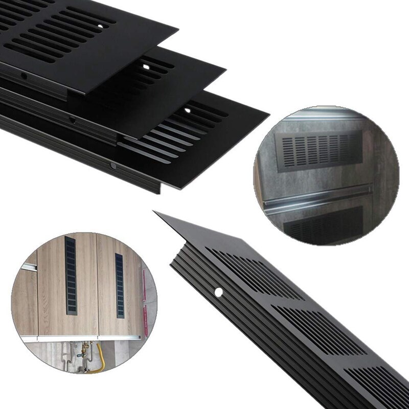 4 Pieces Air Vent Grille Cover, Cupboard Vents Fridge Vent Louvred Wall Vent Grille,Black 80 X 250Mm