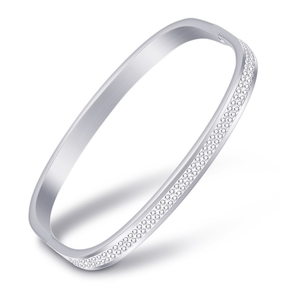 ZORCVENS strass di cristallo a due file pavimenta bracciali e braccialetti in acciaio inossidabile per accessori moda donna gioielli braccialetto: 84088