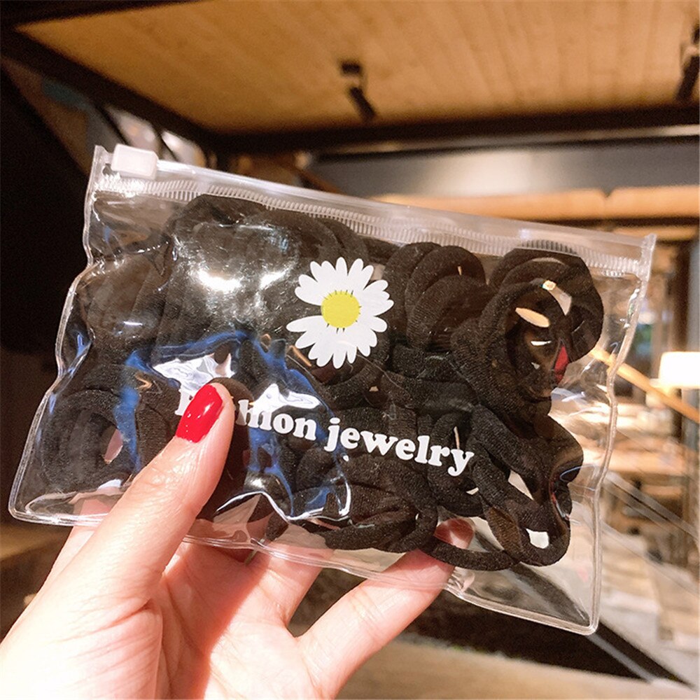 50/- piece set of women's/girls 4cm 2cm nylon elastic hair bands, ponytail holders, rubber bands, scrunchies, headbands, hair accessories: Black 1