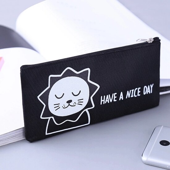 Canvas Pencil Case for School Cute Pen Bag Simple Striped Grid Pencilcase Pen Box Stationery Pouch School Office Supplies: 5