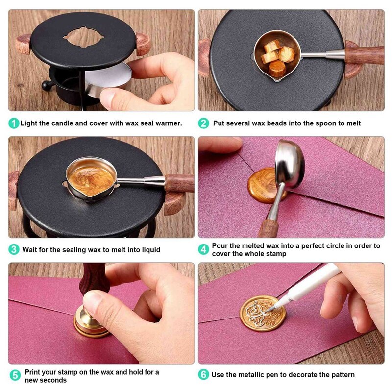 Kit di sigilli bmby-wax, scaldacera sigillante forno di fusione sigillo di cera scaldino cucchiaio Kit strumento per timbro lettera buste inviti