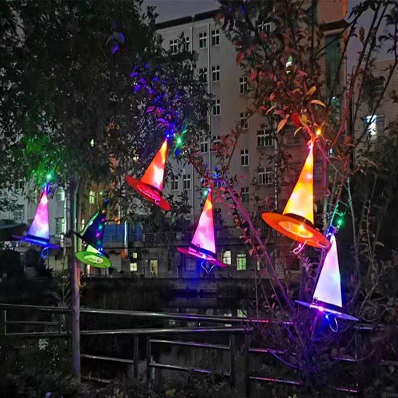 Décoration de noël LED lumières rougeoyantes sorcière chapeaux accessoires de déguisement de fête Halloween en plein air arbre jardin suspendus lueur fête chapeaux