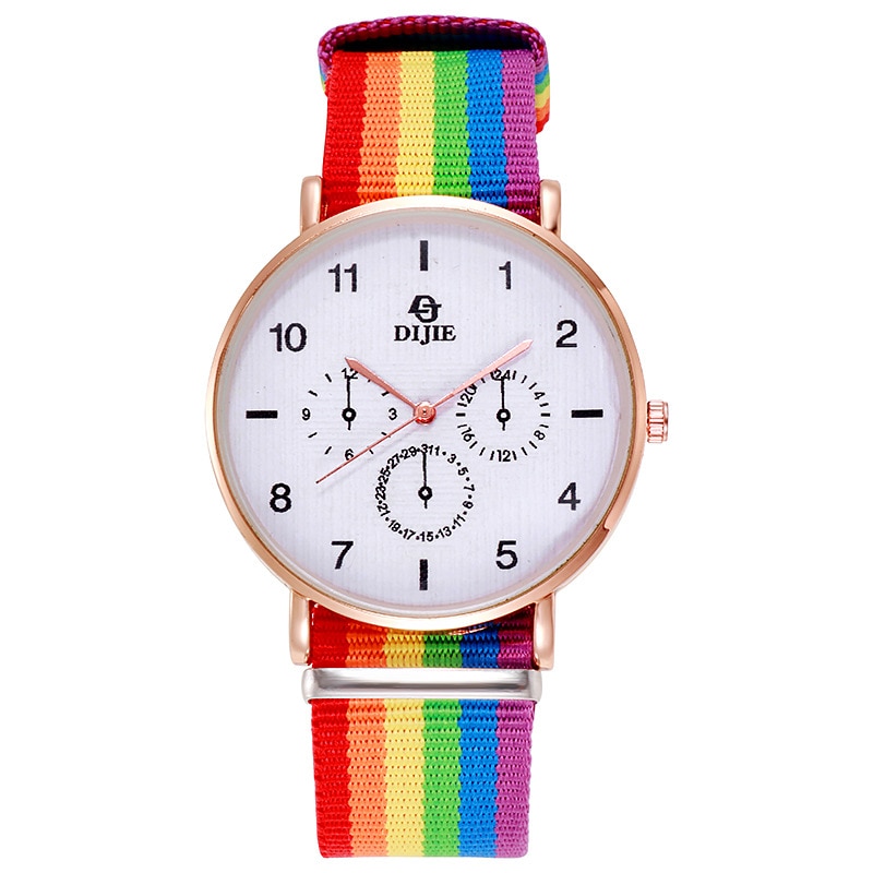 neue Armband Uhr Für Frauen Textil Regenbogen Strap Quarz Damen Armbanduhren Modische frauen Kleid Uhr SB019
