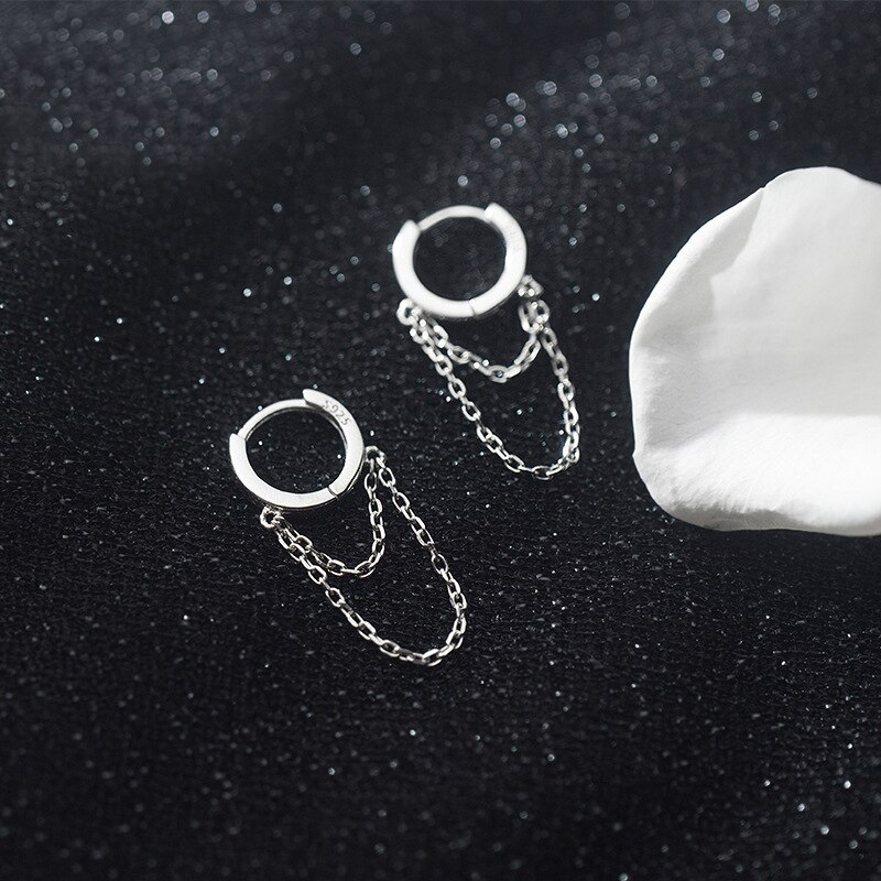 MloveAcc 100% Solid 925 Sterlling Silver Simple Rolo Chain Round Buckle Hoop Earrings for Women Girls Lady Jewelry