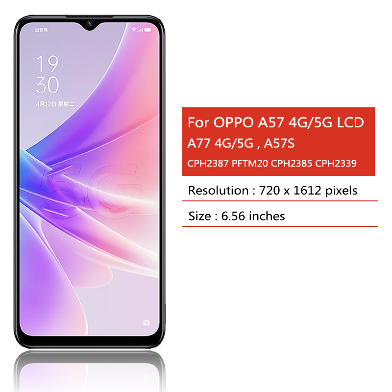 Tested For Oppo A57/A77 4G CPH2387 2385 LCD A57S Display Screen+Touch Panel Digitizer For Oppo A57/A77 5G PFTM20 CPH2339 LCD