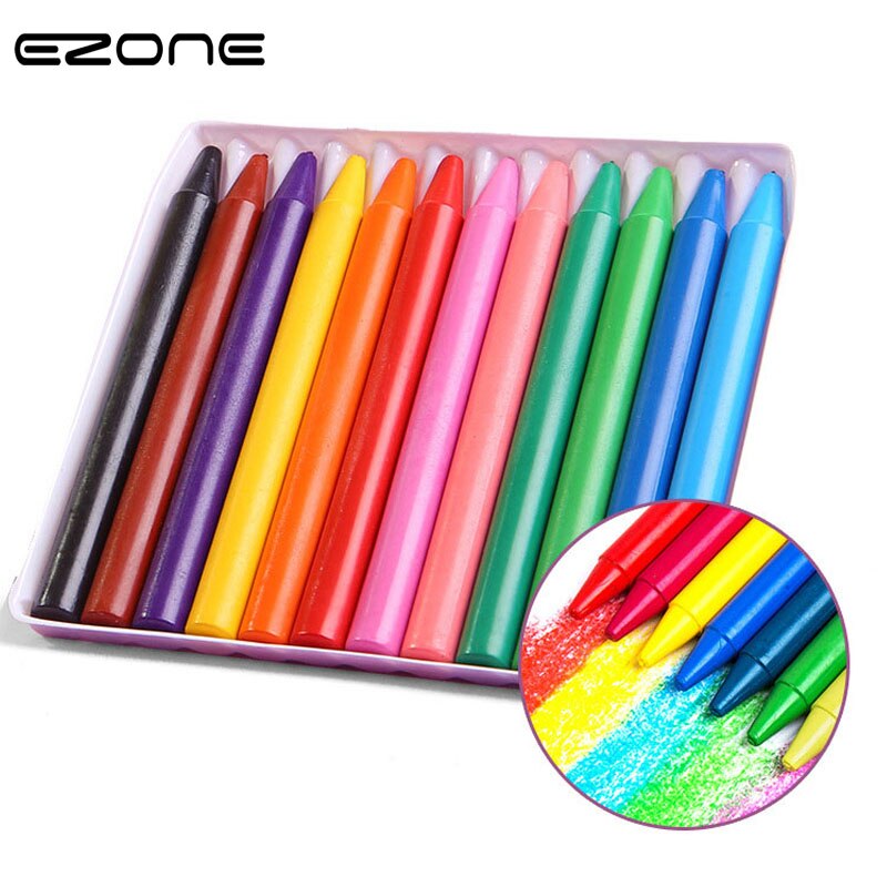 EZONE 12 Candy Colors Crayon Round Plastic Non-toxic Non-dirty hands Crayons For Children Painting Drawing School Office Supply
