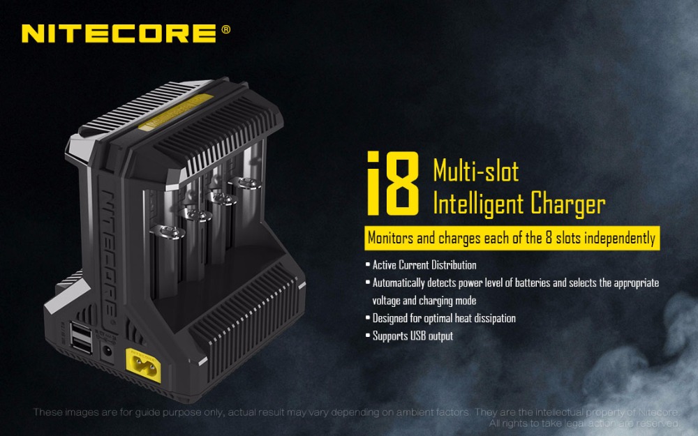 Nitecore  i8 älykäs laturi 8 paikkaa yhteensä 4a ulostuloa älylaturi imr:lle 18650 16340 10440 aa aaa 14500 26650 ja usb-laitteelle