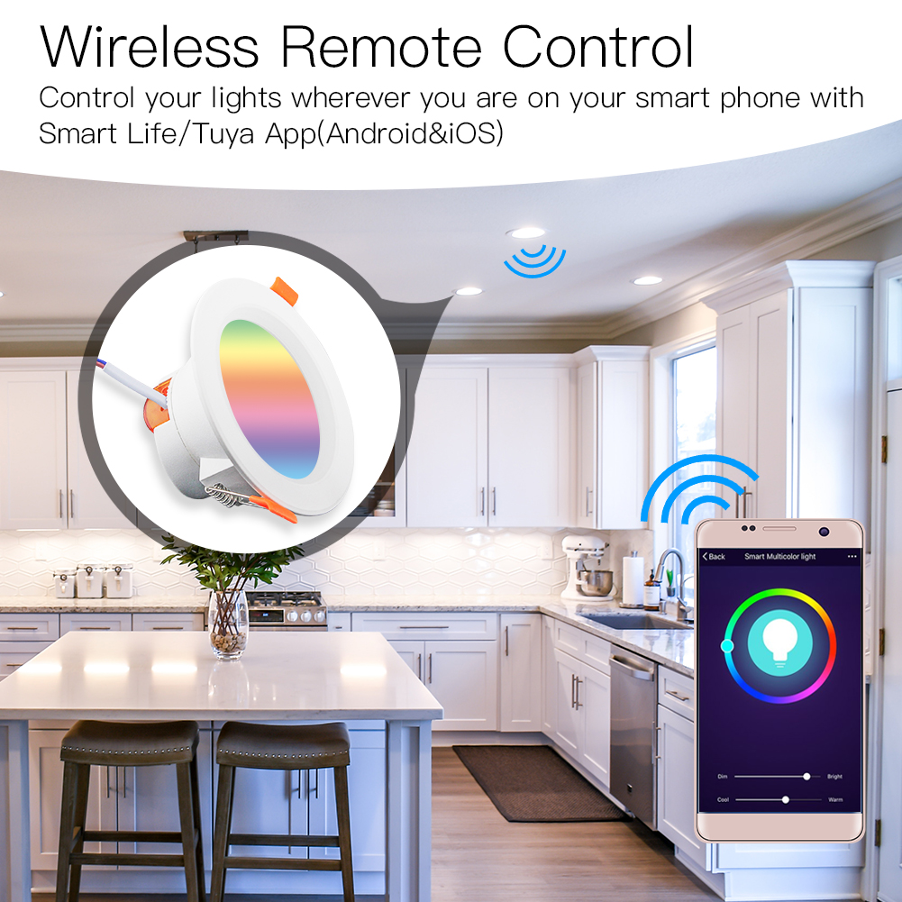 Wifi smart led downlight dæmpning rund spot lys 7w rgb farve skiftende 2700k-6500k varmt køligt lys arbejde med alexa google home