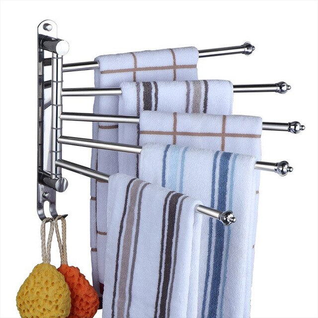 Rvs Swivel Handdoekenrek 3/4/5 Armen Handdoek Bar Met 2 Haken Wall Mounted Handdoek Hanger Voor Badkamer: XL