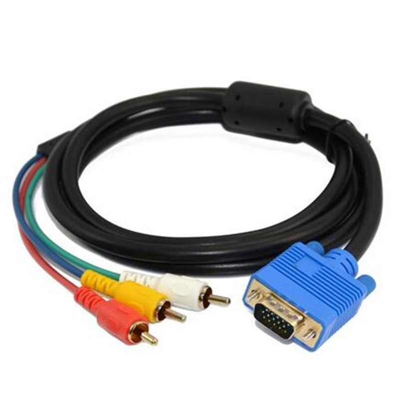 VGA Male Plug 15 pin to 3 RCA Audio AV Cable Adapter for HDTV PC DVD-5FT Cables