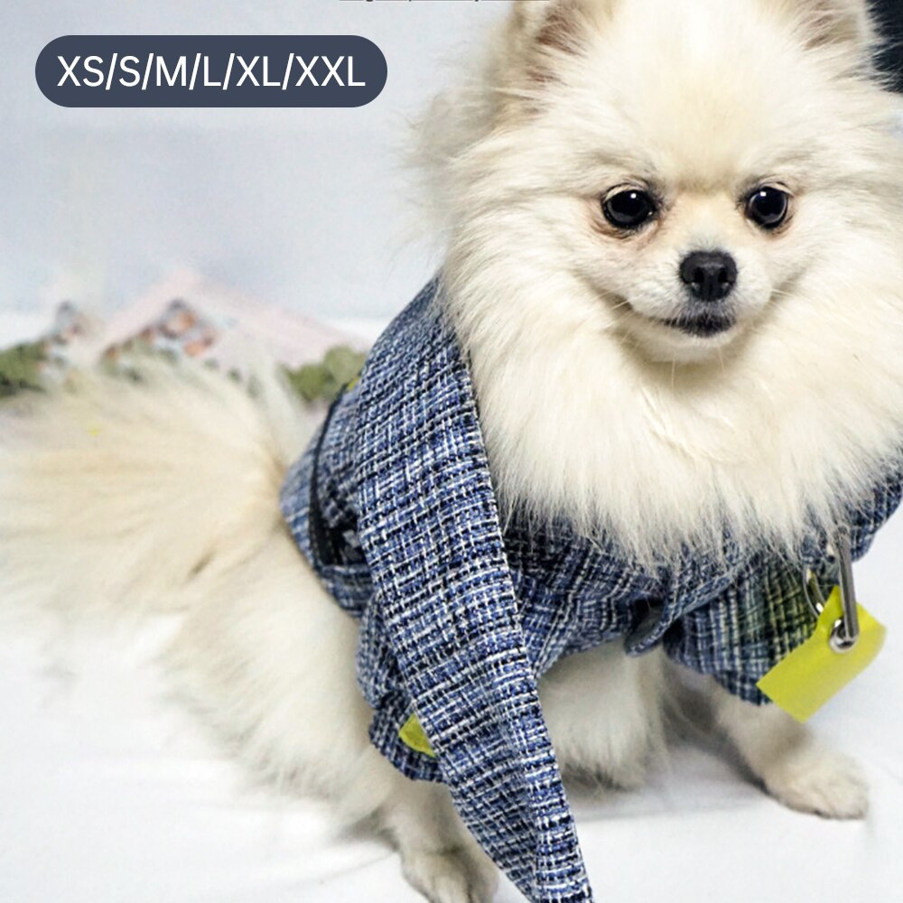 Cão de estimação xadrez jaqueta quente mantém quente pequenos filhotes de cachorro com cachecol marca na moda xadrez jaqueta moda xadrez