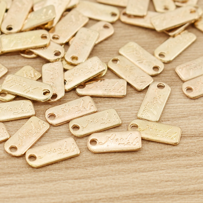 Guld handgjorda 100 st / pack sömnad plagg etiketter för kvinnor diy kläder väska hantverk taggar dekor tillbehör