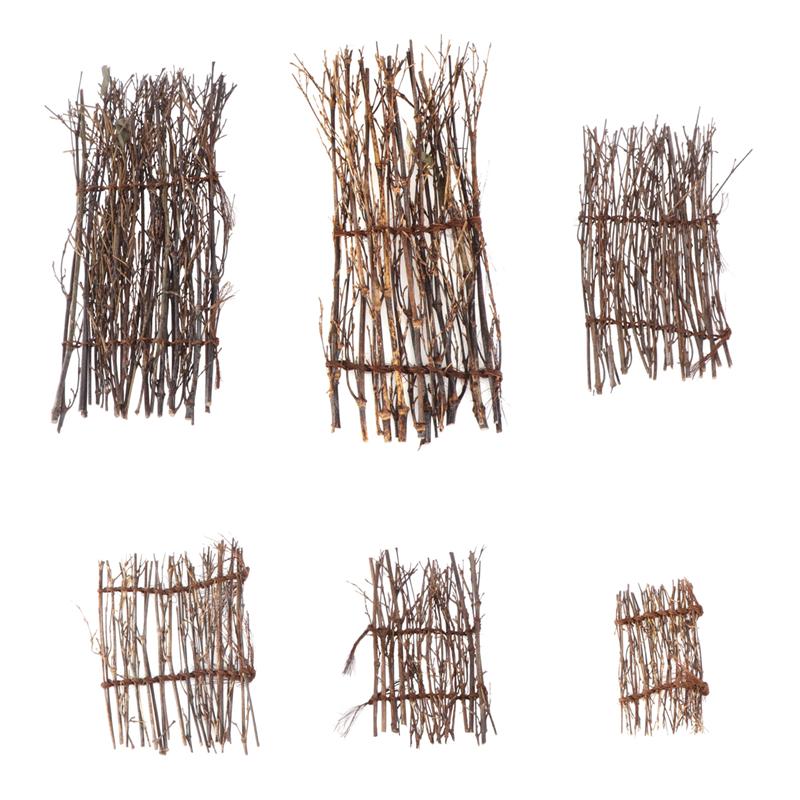 6 stk. naturligt lilla bambus hegn måtte mikro landskab dekoration  (1pc/ hver stil)