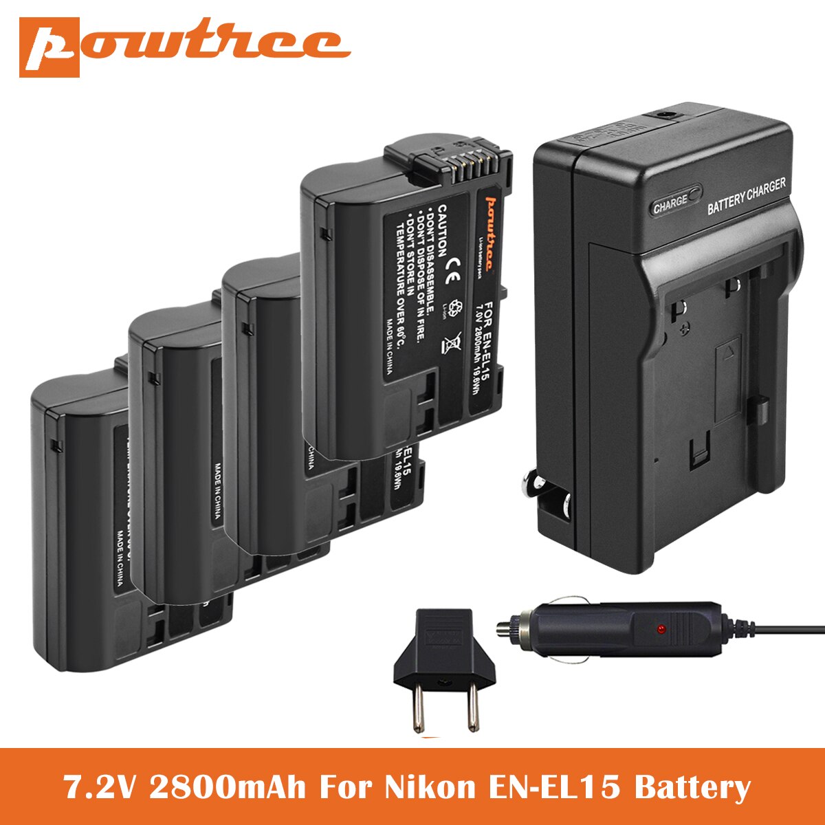 2800mAh EN-EL15 Batterie + Chargeur Pour Nikon D850 D7500 D7000 D7100 D7200 D800 D800E D810 D810A D750 D600 D610 Appareil Photo REFLEX Numérique: 4X Battery-Charger