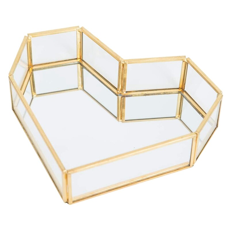 Hartvormige Gouden Rand Glas Sieraden Lade, Transparante Sieraden Display Box, Kaptafel, badkamer En Woondecoratie