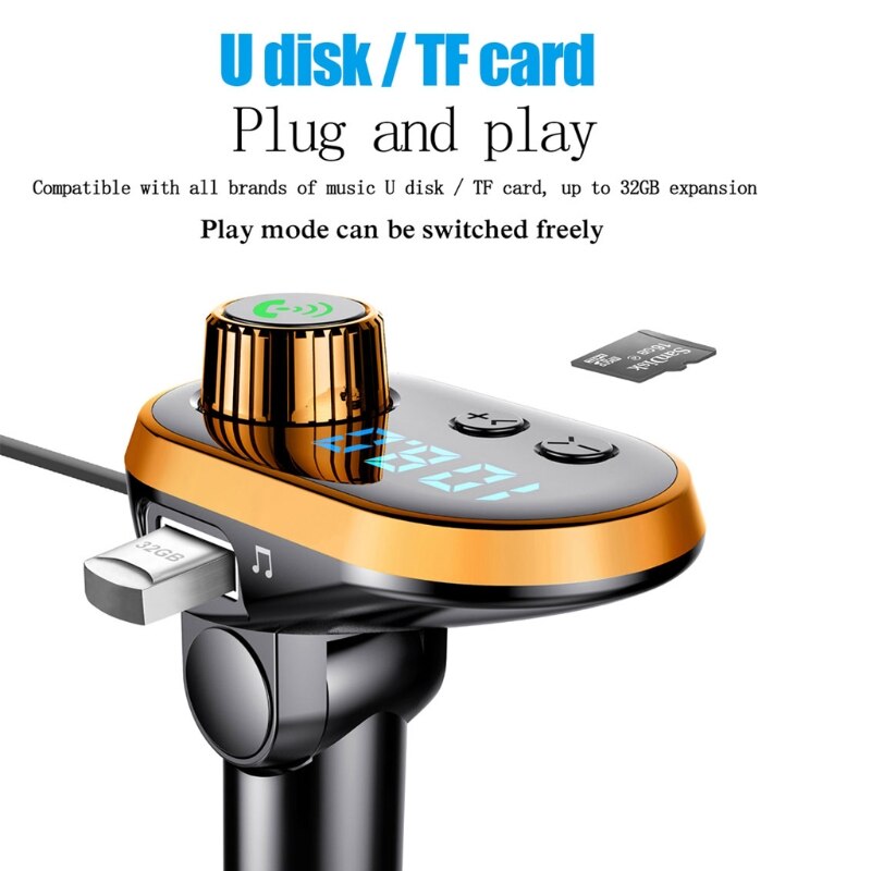 Waterproof Car MP3 Player Handsfree Car Kit Blue Screen Bluetooth FM Transmitter V5.0 TF Card 5V/3.1A Car Modulator