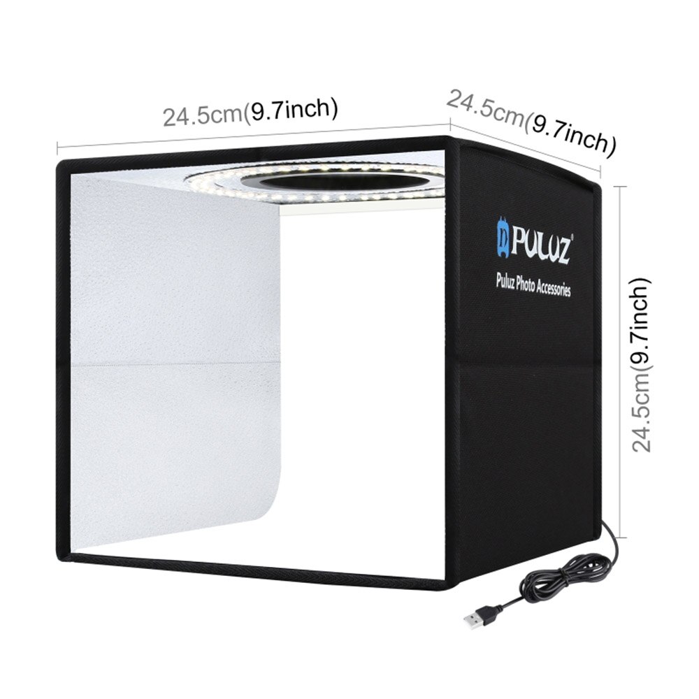 PULUZ 30cm 25cm Photobox Foto Studio Licht Kasten Mini Faltbare Fotografie LED Leuchtkasten Studio Schießen Zelt Bausatz mit 6 kulissen: 25cm Ring LED Schwarz