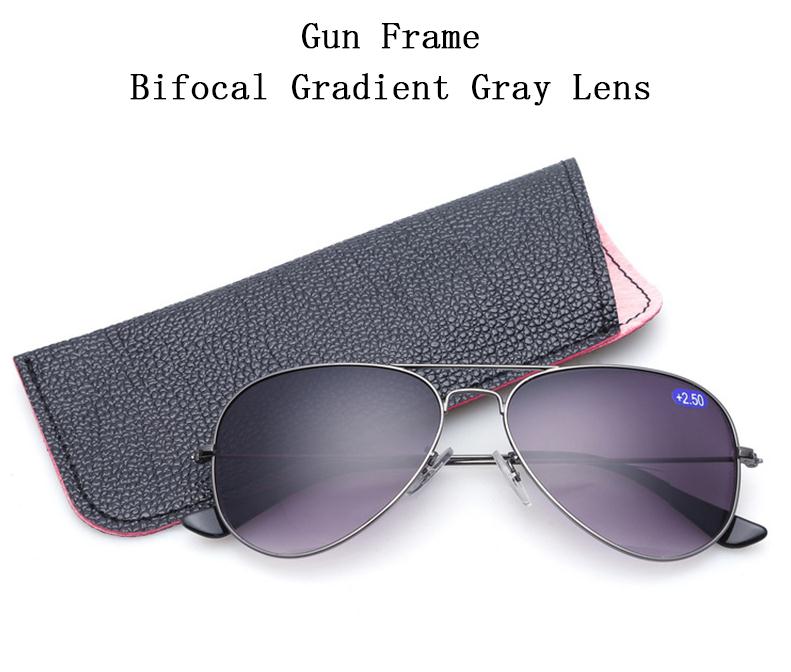 Unisex Pilot Bifocal Reading Glasses magnifier Women Men Look Near Far Gradient Lens Presbyopic Goggle Sunglasses Send Case L3: +150 / 3