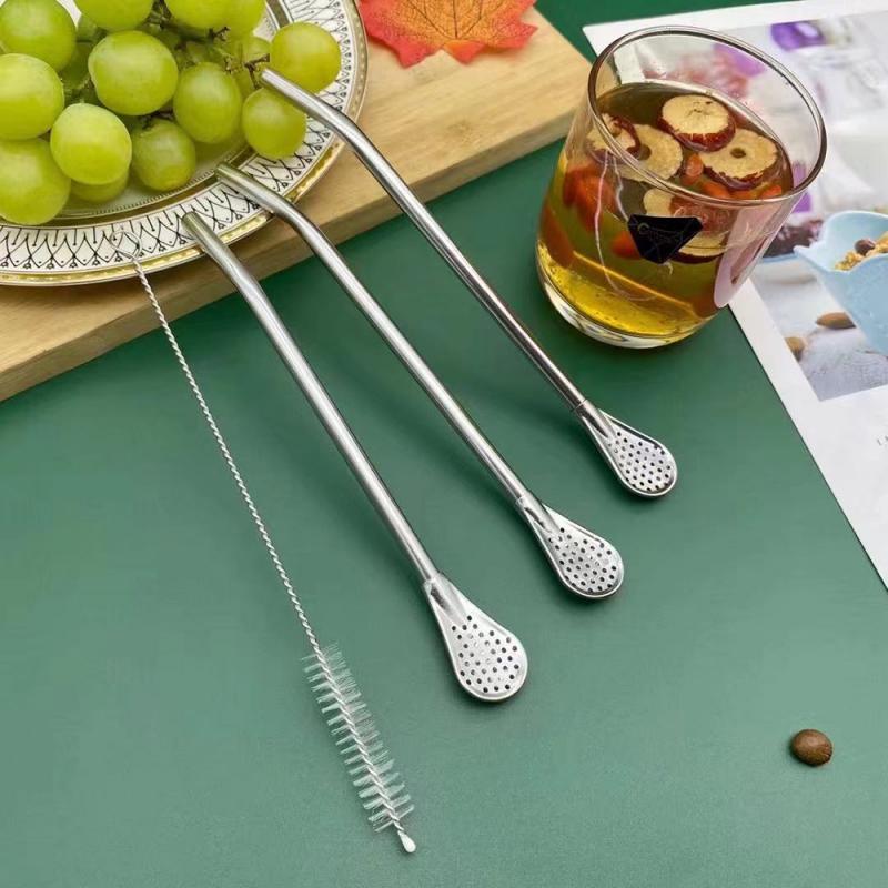 Spoon Tea Filter Yerba Mate Tea Straws Stainless Steel Drinking Straw Bombilla Gourd Reusable Tea Tools Wash Bar Accessories