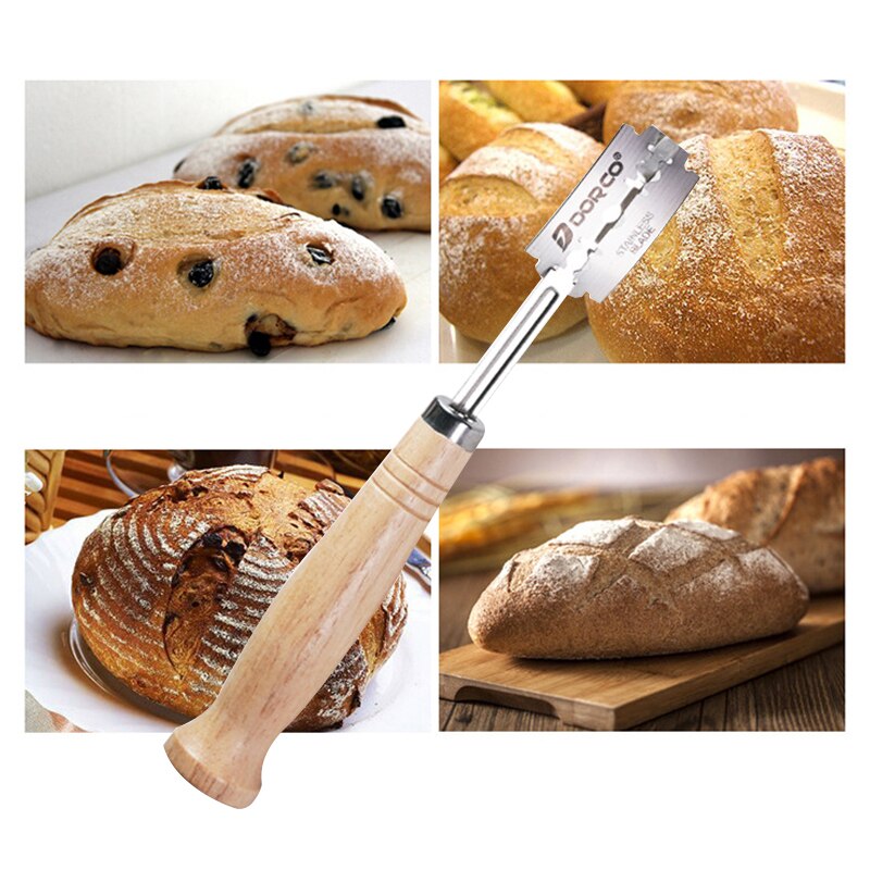 Europeisk brødkniv praktisk kniv i rustfritt stål buet brødskjærekniv konditorkutter med trehåndtak brødkutter