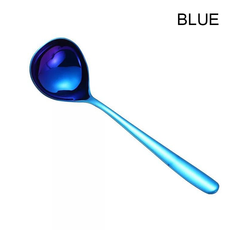 Newest 1pc 304 Stainless Steel Spoon Family Soup Spoon Stainless Steel Large Capacity Pot Spoon Kitchen Cooking Spoon: Blue