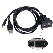 Audio AUX Cable Black USB Port Connection Dashboard Extension Flush Mount