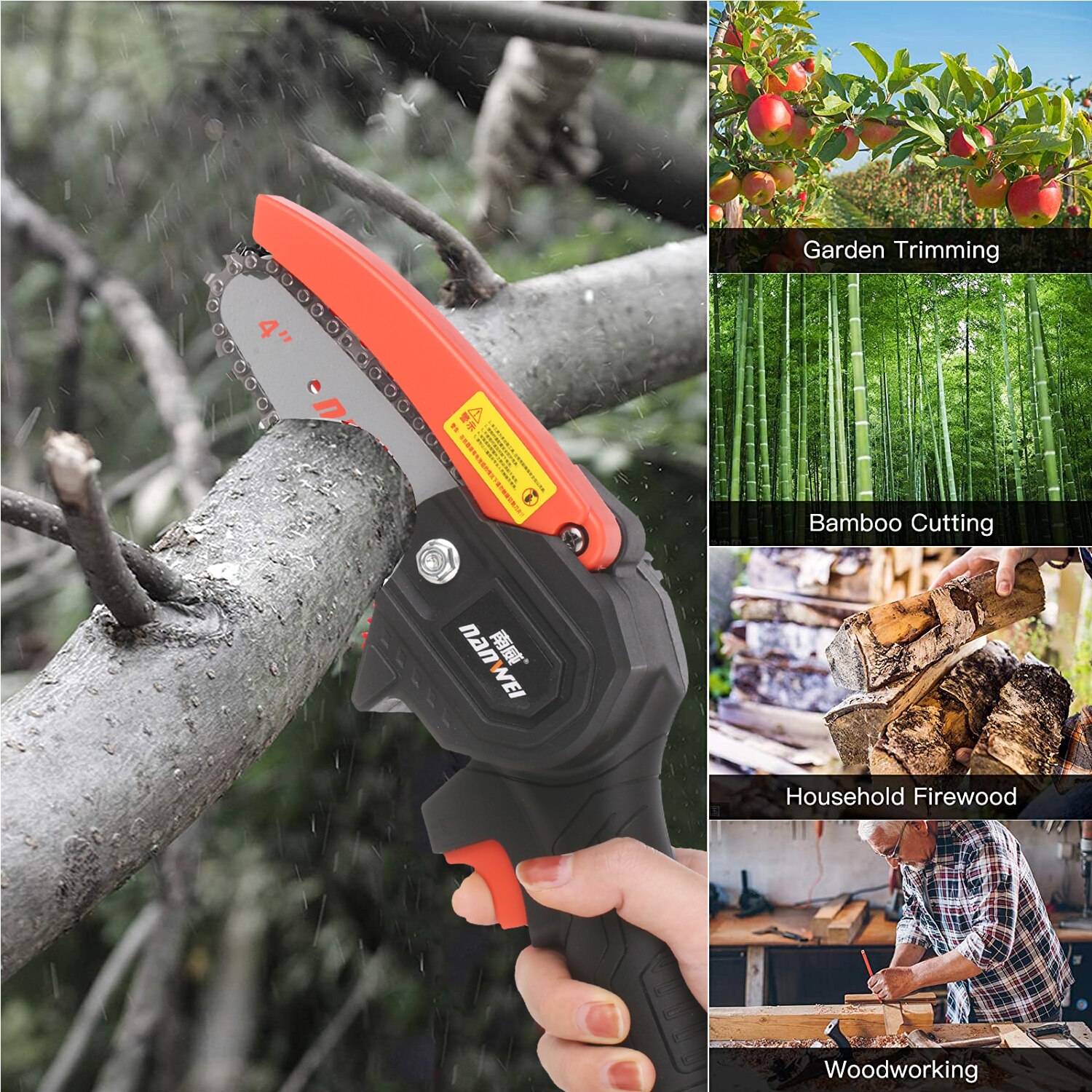 NANWEI-Mini motosierra inalámbrica de 21V, podadora eléctrica de 4 pulgadas con batería de litio recargable, podadora de ramas de árbol
