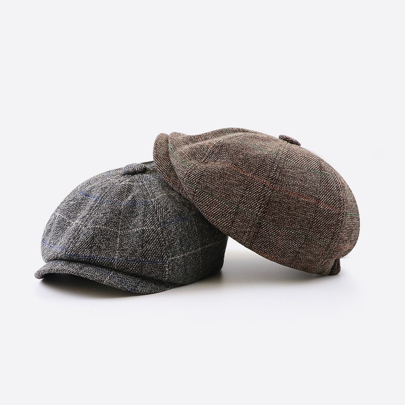 Gorro octogonal de lana con visera para hombre, gorra de lana con visera, de talla grande, 56cm-60cm