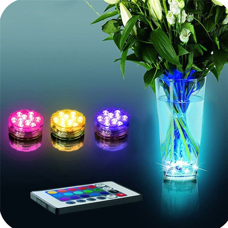10 Led Remote Controlled RGB Submersible Light Battery Operated Divinglight Lamp Outdoor Vase Bowl Garden Party Decoration Lamp