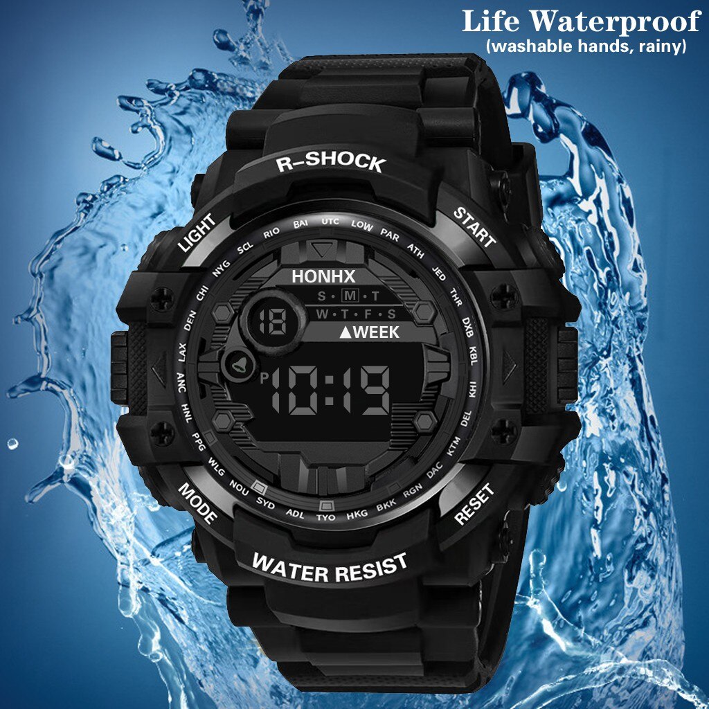 HONHX Watch Men Sport Clock Life Waterproof Men's LCD Relogio Digital Stopwatch Date TPU Strap Electronic Wristwatch Reloj 40*