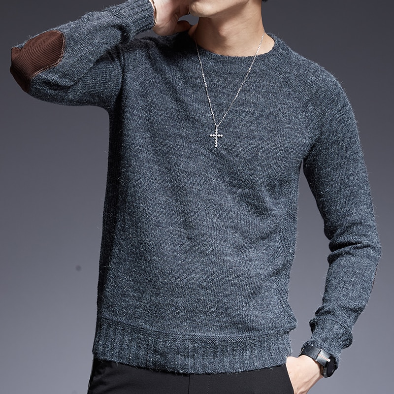 Märkeströja för herr o-ringad slim fit-tröjor stickning enfärgad höst koreansk stil casual herrkläder