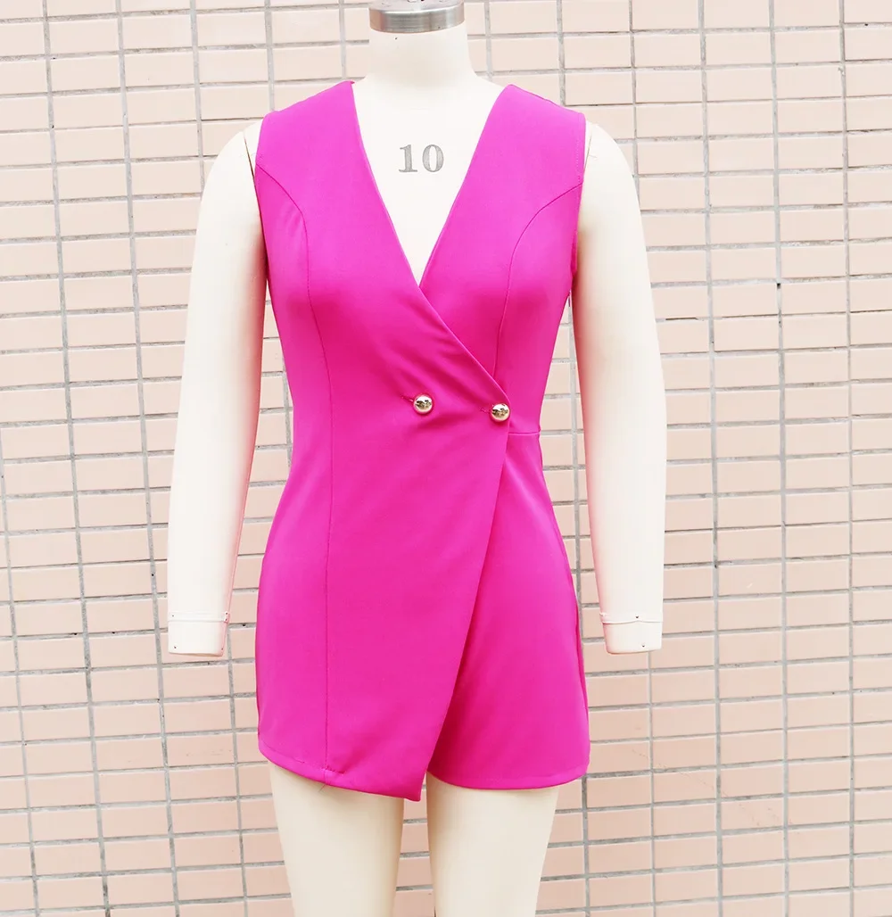 Slanke sexy rompers playsuits kommode frakker jumpsuits kvinner ensfarget ermeløs kontorutflukt jumpsuit