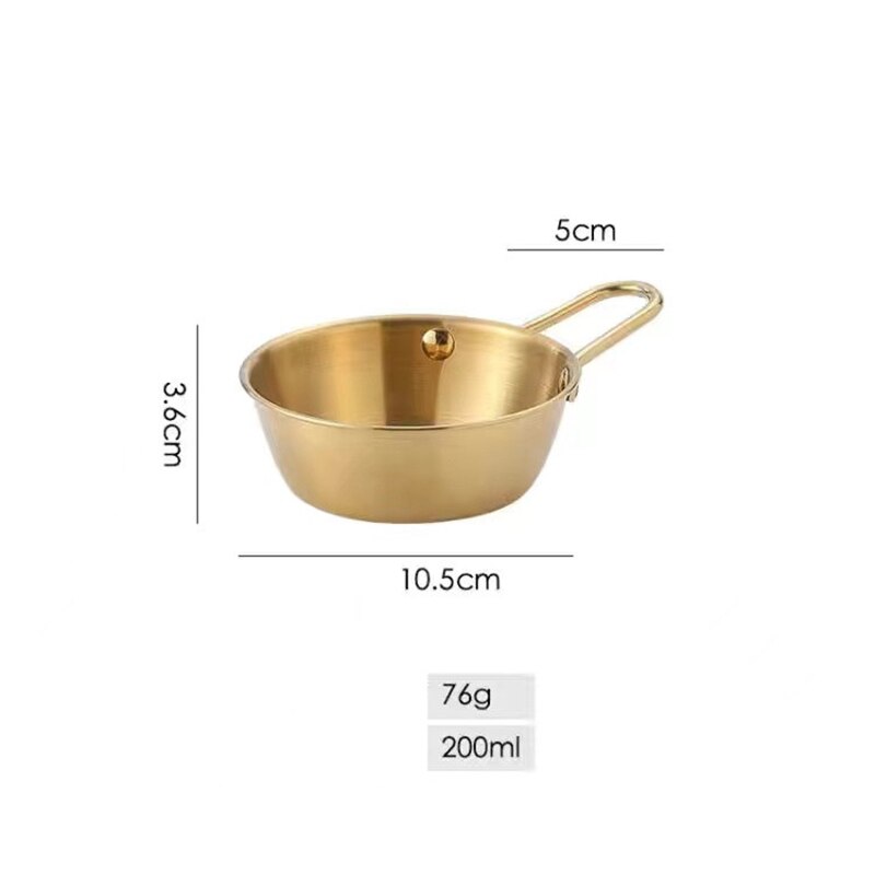 304 Stainless Steel Korean Rice Wine Bowl Rice Bowl Seasoning Cooking Kitchen Soup With Handle Ramen Pot Salad Mixing Bowl: Gold 10.5 cm