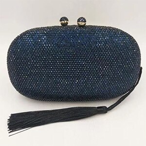 Bolso de noche naranja para mujer, bolsa de mano de cristal con borlas, bolsos con diamantes, de , bandolera mensajero de 14 colores: Dark Blue