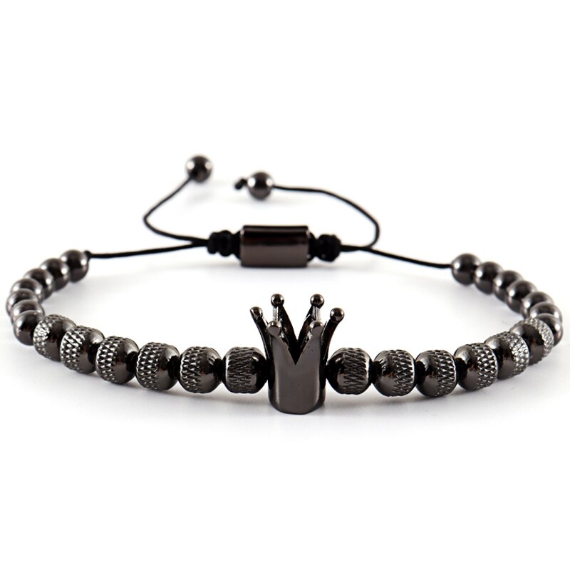 2022 Kroon Charme Armband Mannen Eenvoudige Klassieke Verstelbare Touw Handgemaakte Weave 6Mm Bead Armband Voor Mannen Sieraden: 3