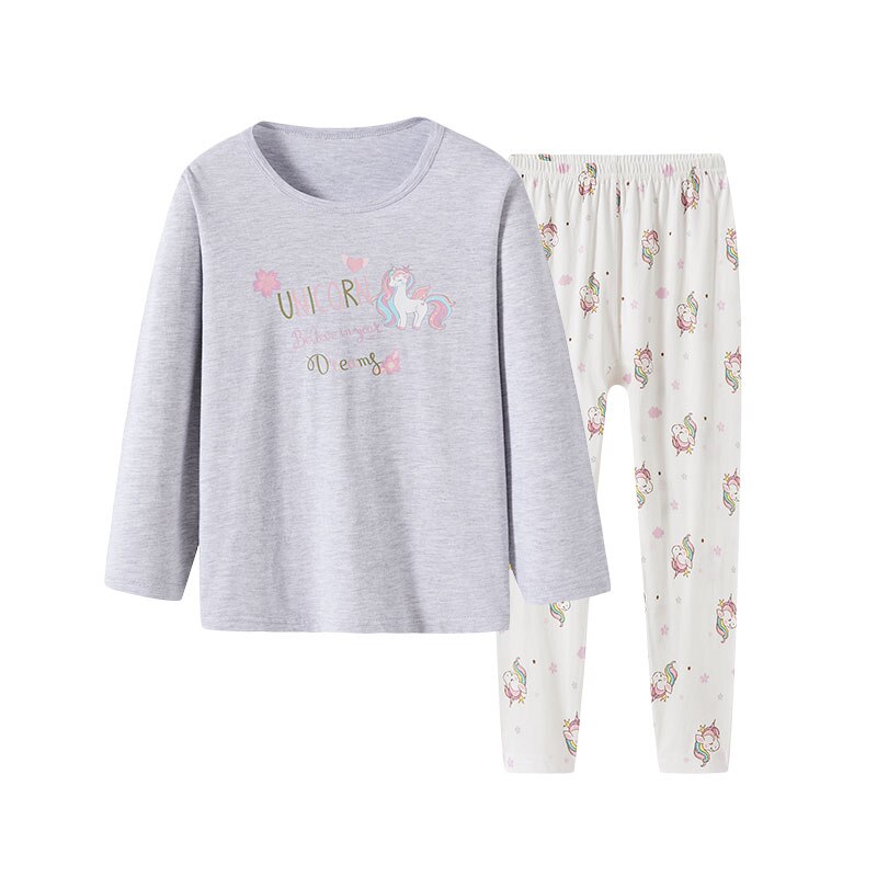 Set pigiami unicorno per bambina treegunkids set intimo termico intimo termico o-collo lungo in cotone Johns: Grey / 160