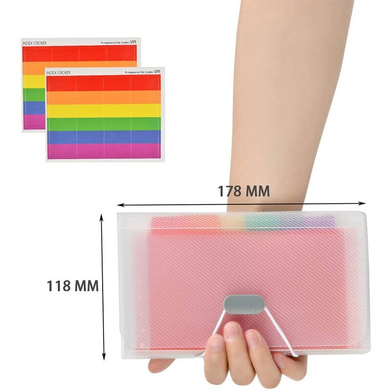 4 Pack Mini Document File 13 Pocket File Organizer, A6 Letter Size Rainbow File Organizer with Buttons or Lanyard