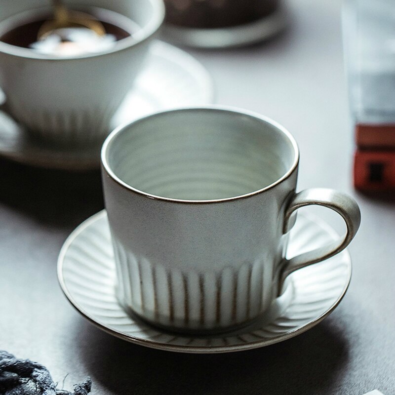 CHANSHOVA 225 to 350ml retro craft threaded ceramic coffee cup and saucer set porcelain threaded milk tea cup set H323