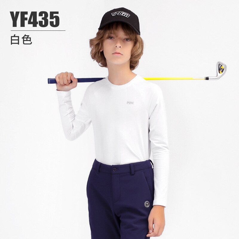 PGM Autumn Winter Boys Shirt Long Sleeve Golf Clothing Keep Warm Outdoor Sports Bottoming-Shirt Ladies Slim Fit T Shirts YF435: YF435-white / S 130cm