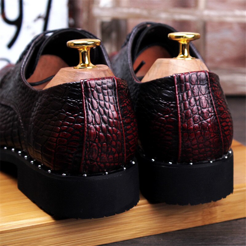 Zapatos de piel de cocodrilo para hombre, zapatos de de boda con cordones, zapatos Oxford para oficina de negocios para hombre, zapatos planos de talla grande, para hombres