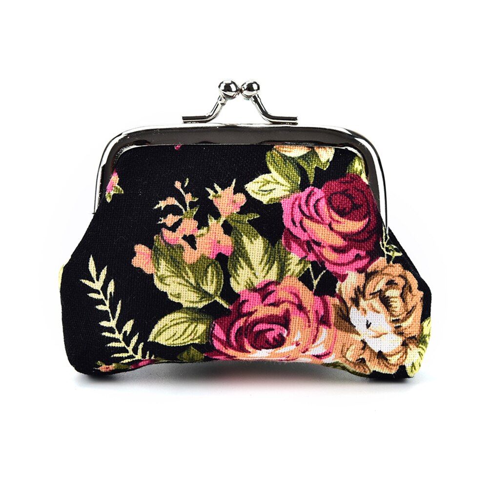 4 estilos rosas elegantes lona mini moeda bolsas zero carteira criança menina mulher mudança bolsa, senhora zero carteiras, moeda saco frete grátis: Black