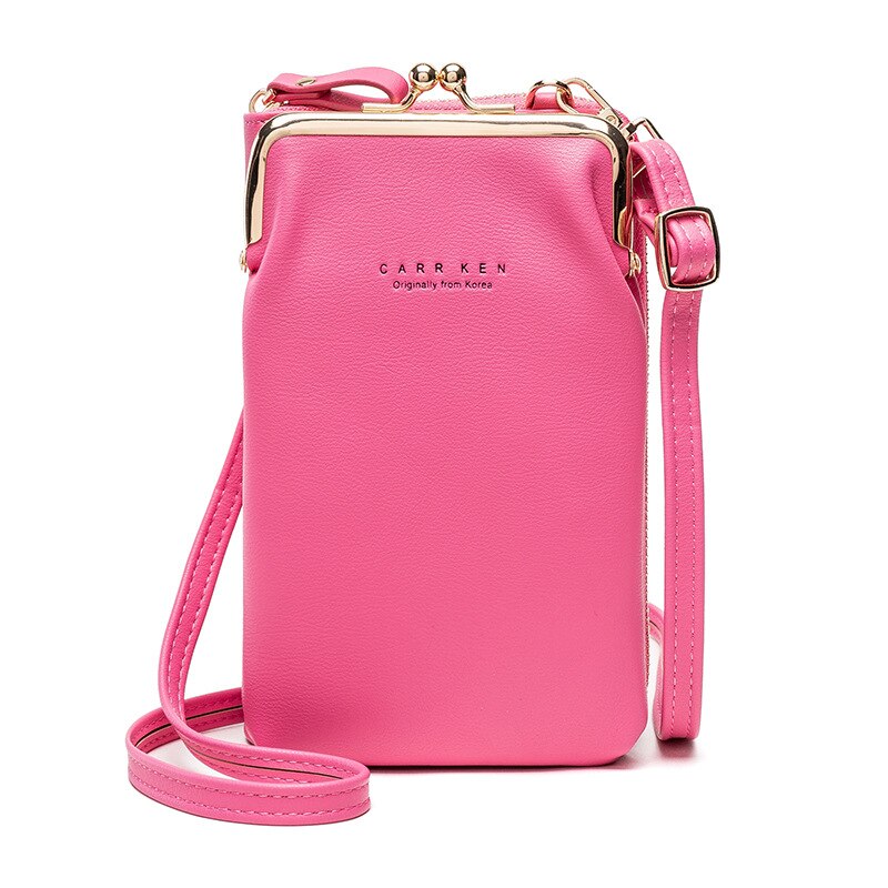 Crossbody saco do telefone das mulheres couro do plutônio pequeno portátil bolsa de ombro senhora marca moda mensageiro sacos embreagem sólida aleta feminina: Rosa quente
