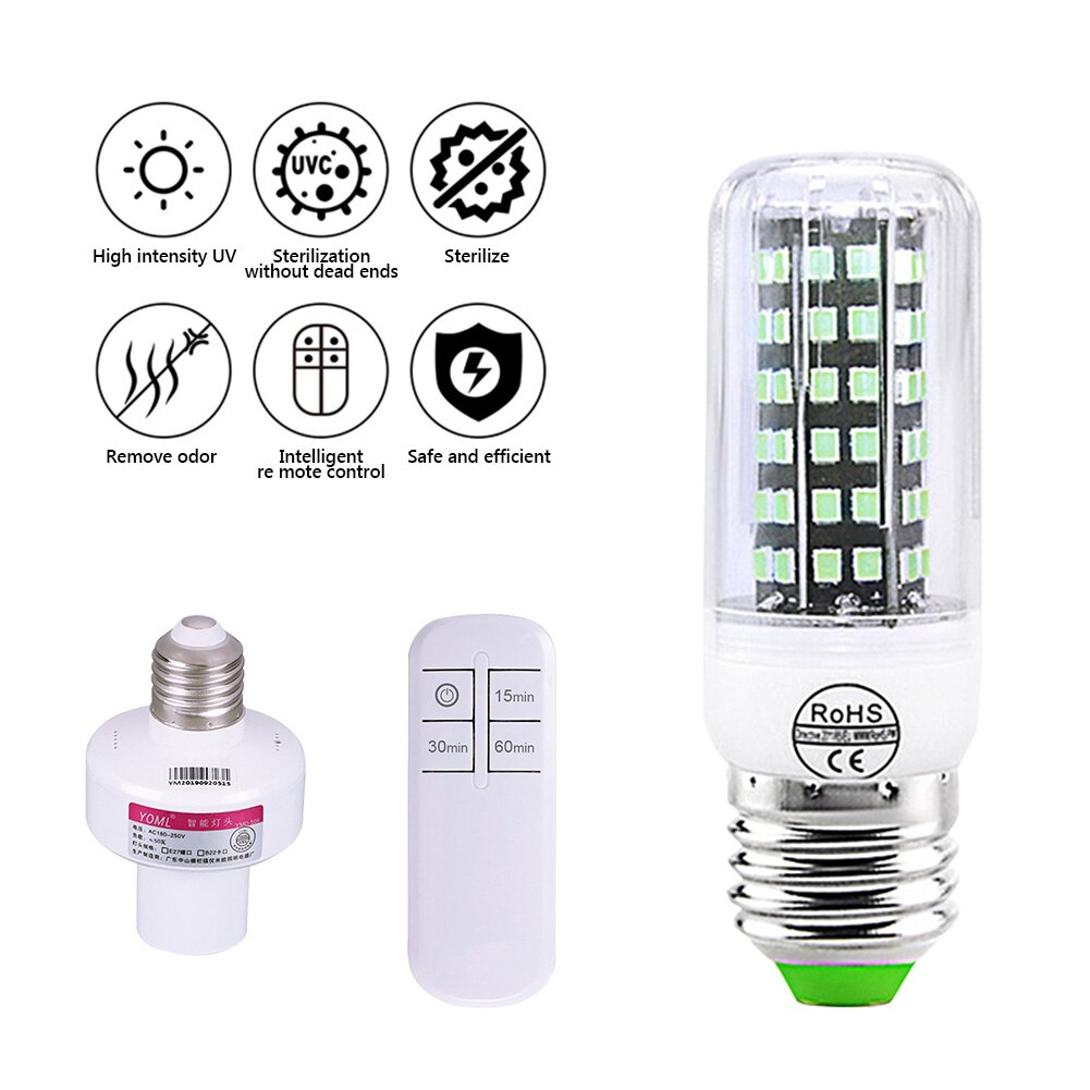 112 LED E14 UV Germicidal Lamp UV Sanitizer For Home Remote Control Disinfection Lamp Light E27 LED UVC Light Bulb Sterilization: Set 3