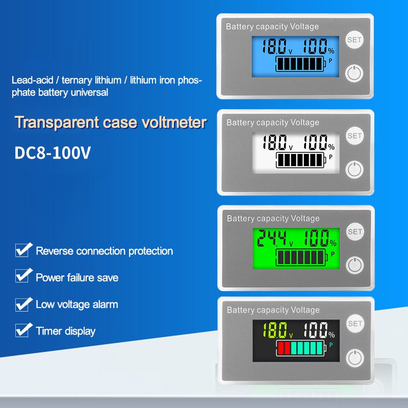 6133A Battery Capacity Indicator DC 8V-100V LCD Digital Voltmeter Electricity Meter 12V 24V 48V 72V Voltage Tester Battery Gauge