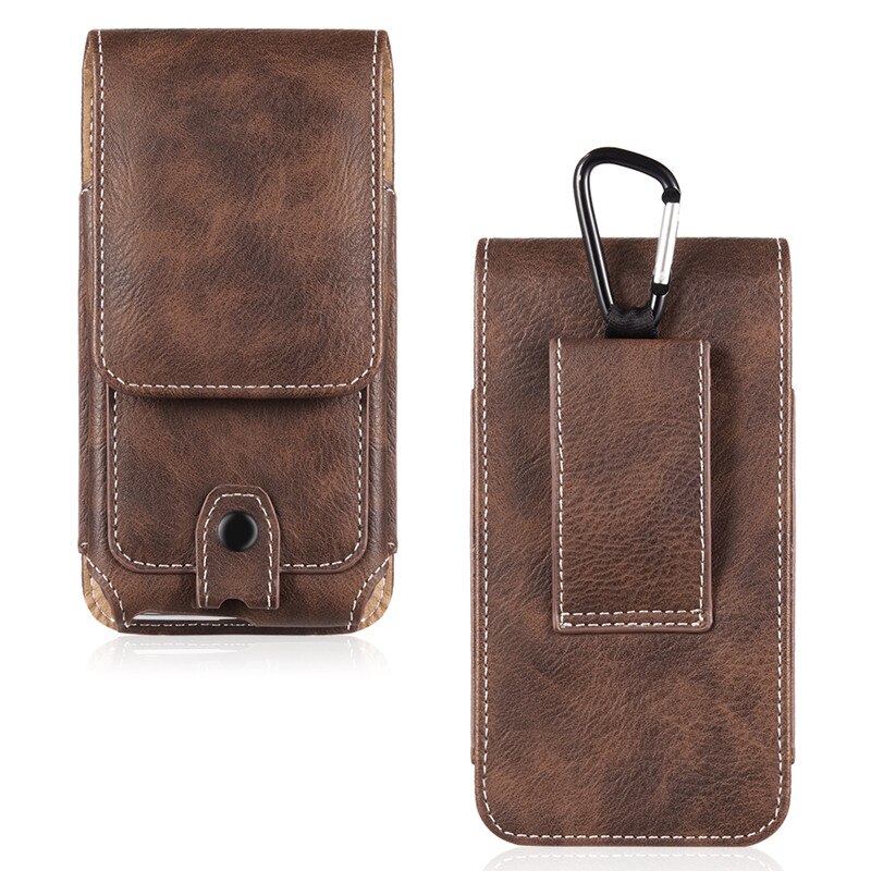 Pochette universelle En Cuir coque de téléphone Pour iphone12 pro 5G XS X 7 8plus taille Sac Magnétique Étui de ceinture Étui Housse redmi note 8pro: 5.5 inch / Dark Brown