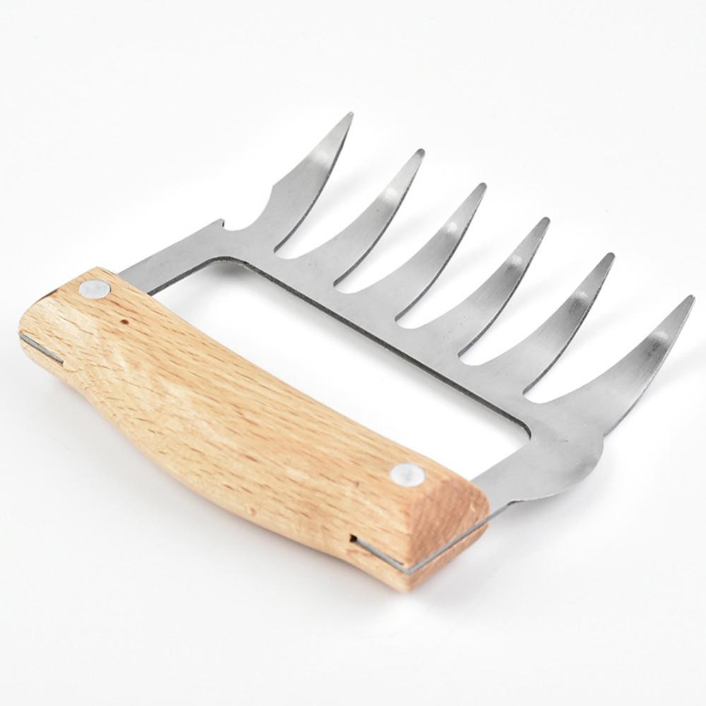 Garras de oso horquilla de barbacoa de acero inoxidable Manual de tirar de carne cortador rebanador de carne de cerdo abrazadera asador tenedor cocina herramientas de barbacoa: Wood