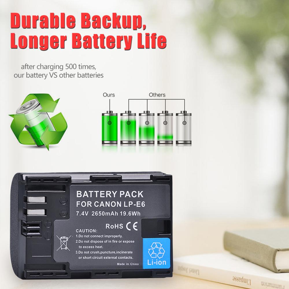 Batmax 2650Mah LP-E6 LPE6 E6 Batterij + Lcd Dual Usb Oplader Voor Canon Eos 5DS R 5D Mark Ii 5D Mark Iii 6D 7D 80D 90D Eos 5DS R