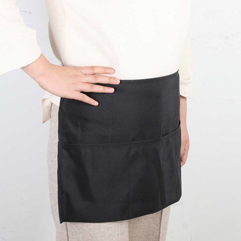 Black Server Apron 3 Pocket Waist Waiter Waitress Tip Apron Restaurant for Kitchen Cleaning Cooking Tool