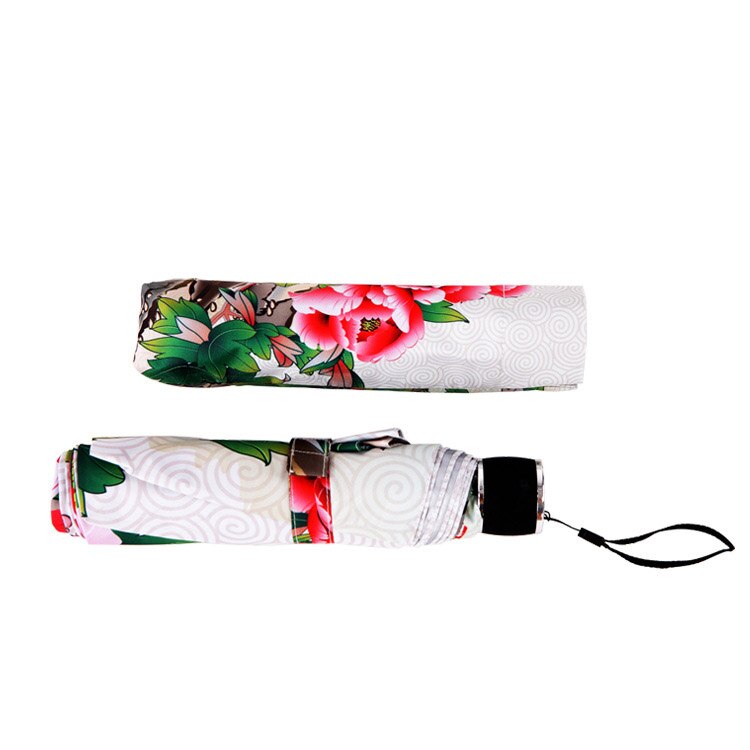 Paraguas plegable con pintura de tres flores para mujer, sombrilla Anti-uv, protección solar y resistente al agua, artículos de novedad